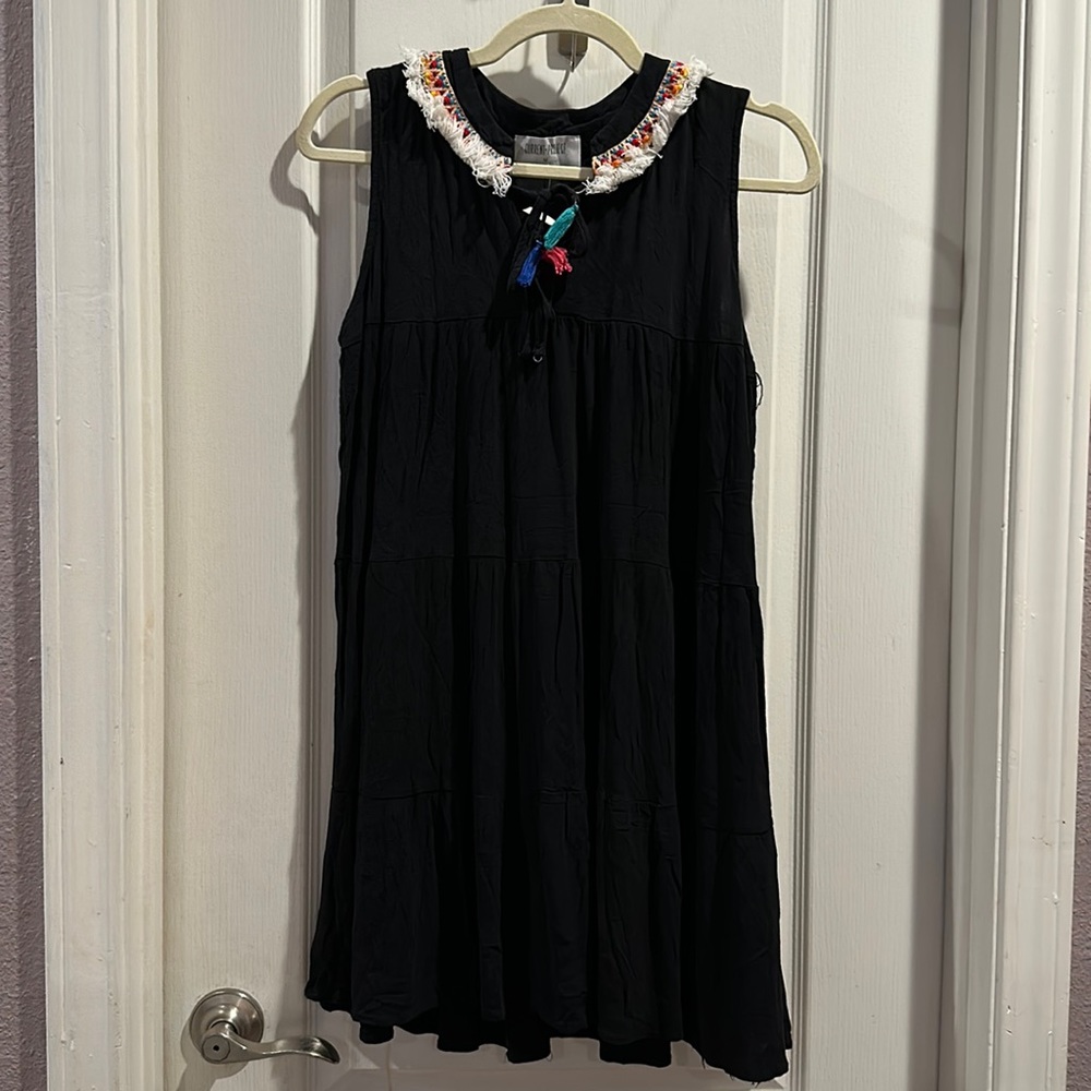 Women’s Current+Project Black Dress Fringe Tassel Detail Flowy Loose Size Medium